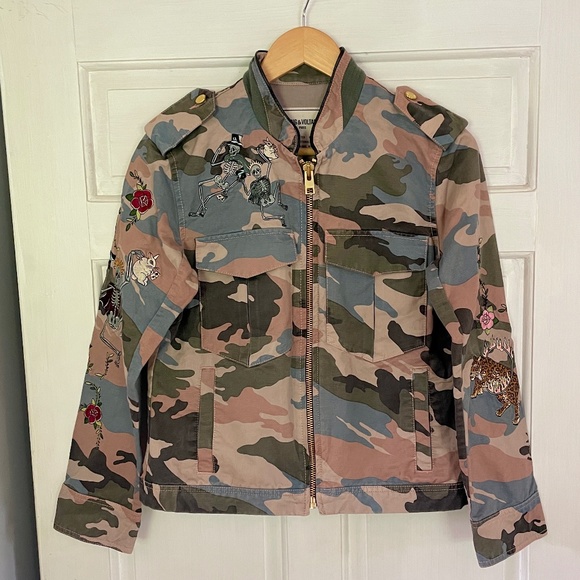 Zadig & Voltaire Kavy Camouflage Embroidered Brode Utility Jacket - Picture 1 of 9
